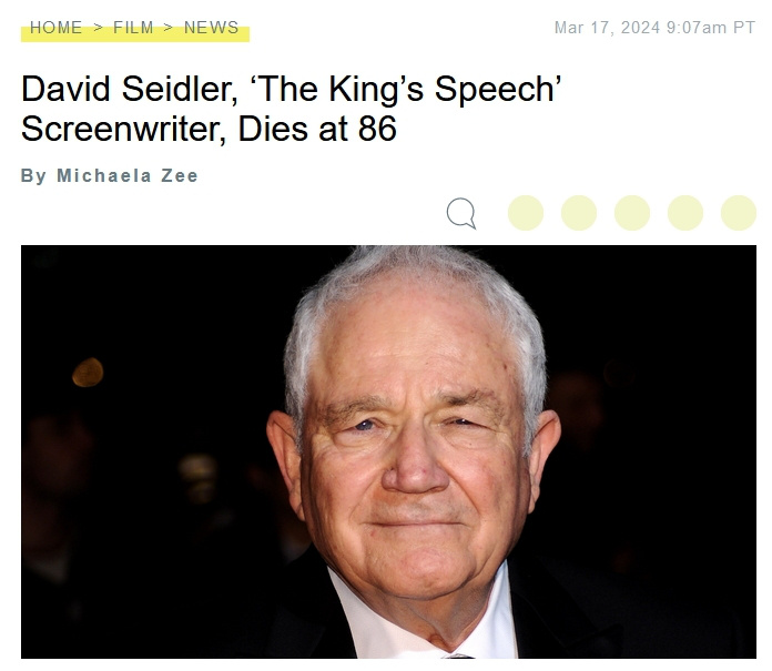 奥斯卡最佳原创剧本获得者、编剧大卫·塞德勒去世，享年86岁